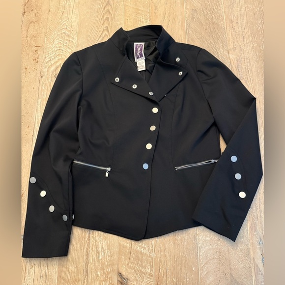 Zelda Black Military Style Tailored Silver Tone Button Blazer Sz 6 - Picture 1 of 7